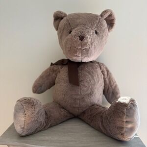 Pottery Barn Kids Jumbo Teddy Bear Brown Plush w/ Bow 28" very good condition.